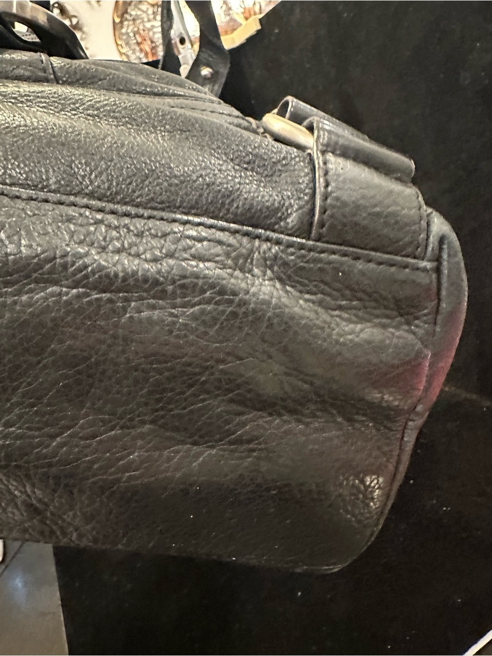 b. makowsky #230 Vintage Leather Black Shoulder Satchel with leopard interior - Picture 11 of 16